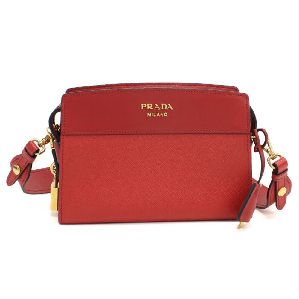 PRADA Red Leather Saffiano Shoulder Bag